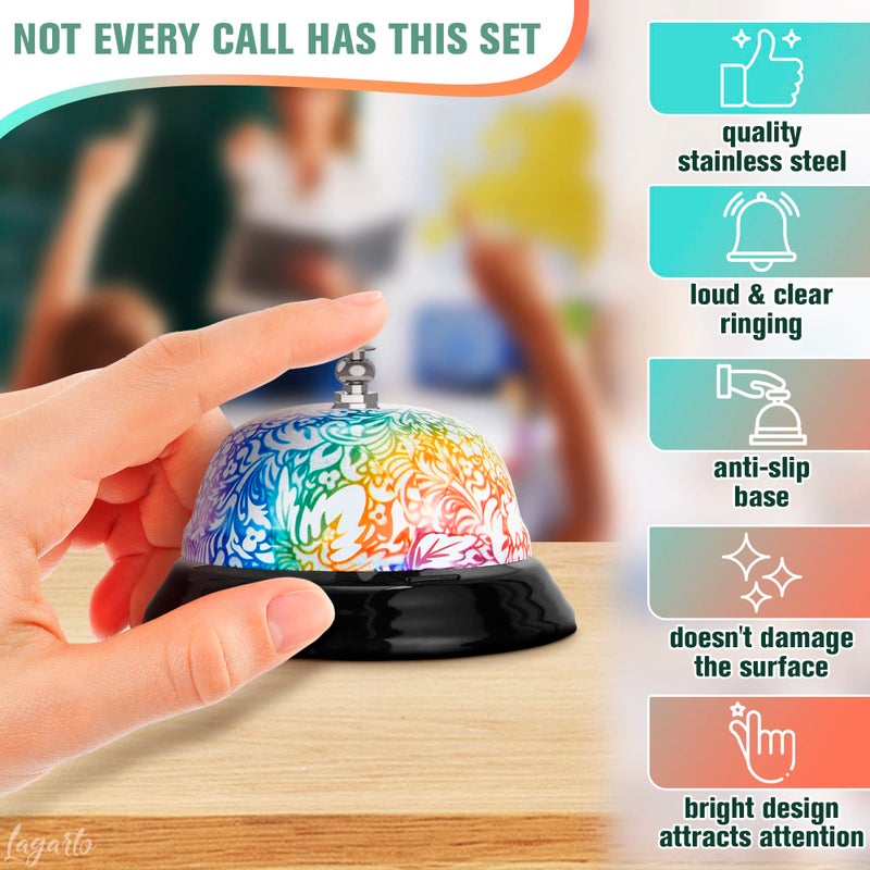 LAGARTO Desk Bell for Service â€“ Floral Design Classroom Bell for Teachers, Stainless Steel 3.35 x 2.56 with Non-Slip Base & Clear Sound, Easy to Clean â€“ Desk Bells for Classroom, Hotels, Stores & Offices - Image 3